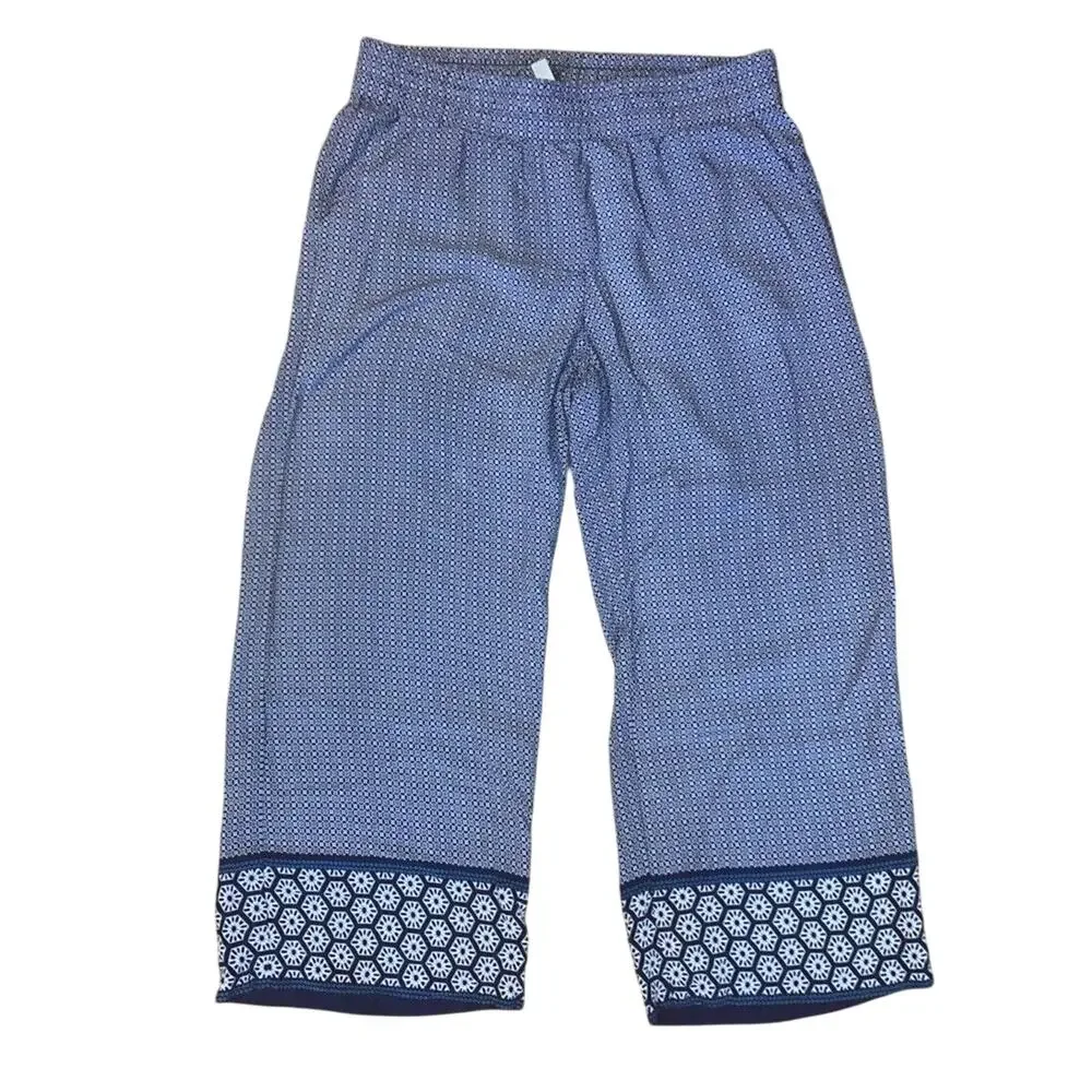 Dana Buchman Navy Medallion Capri Pull On Pants Medium Flowy Soft